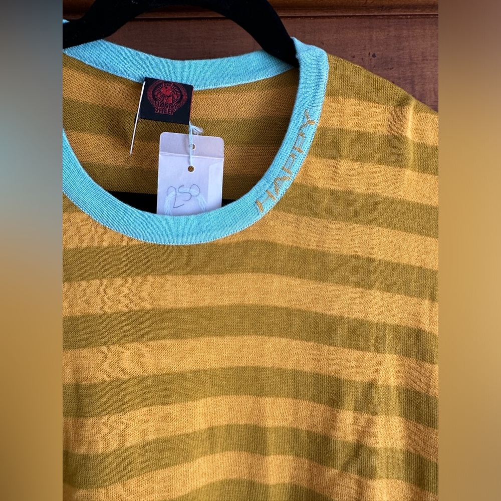 Anthropologie Mustard and Orange Striped Crew Neck Sweater - Picture 5 of 7